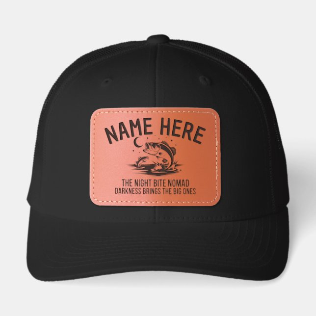 Custom Personalized Name Night Bass Fishing Leather Patch Hat (Front)