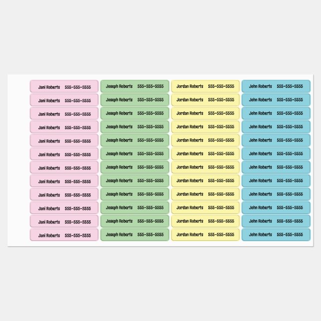 Custom Personalized Name Number Clothing  Kids' Labels (Sheet)