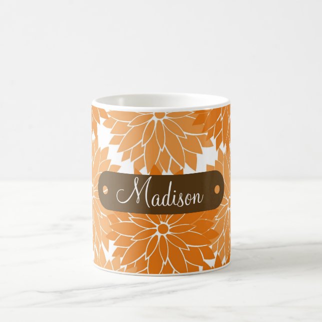 Custom Personalized Name Orange Flower Blossoms Coffee Mug (Center)