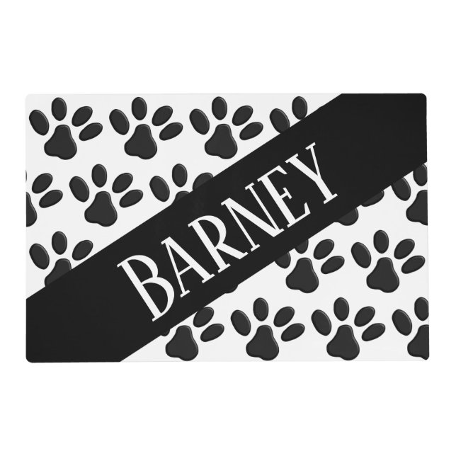 Custom Personalized Name Pawprint Dog Placemat (Front)