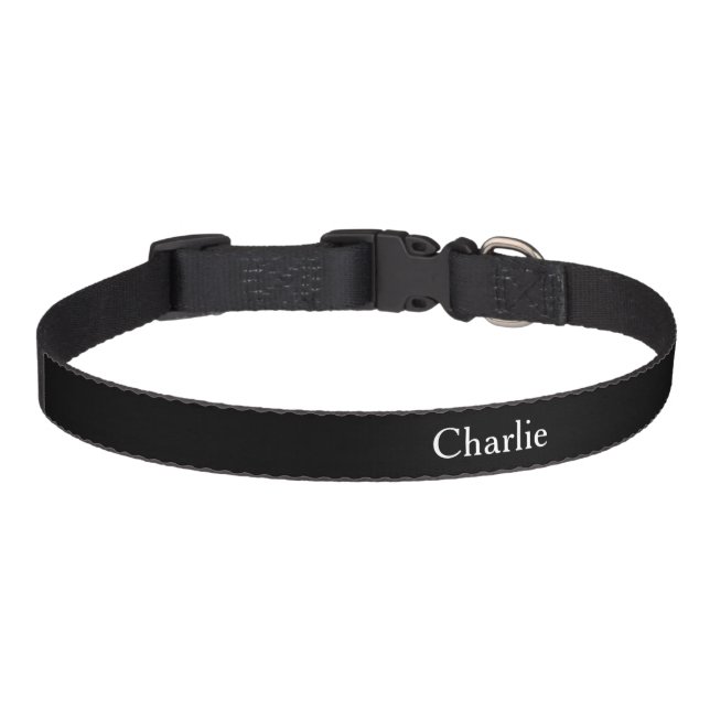 Custom Personalized Name Photo Art Black Medium Pet Collar (Front)