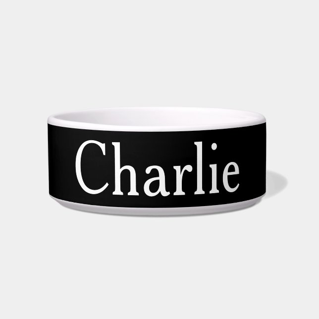 Custom Personalized Name Photo Art Black Pet Bowl (Front)