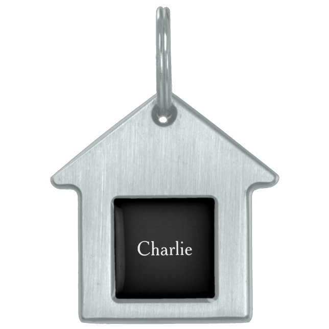 Custom Personalized Name Photo Art Black Pet ID Tag (Front)