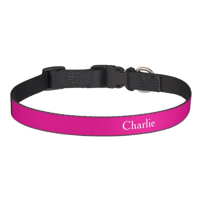 Custom Personalized Name Photo Art Bright Pink Med Pet Collar (Front)