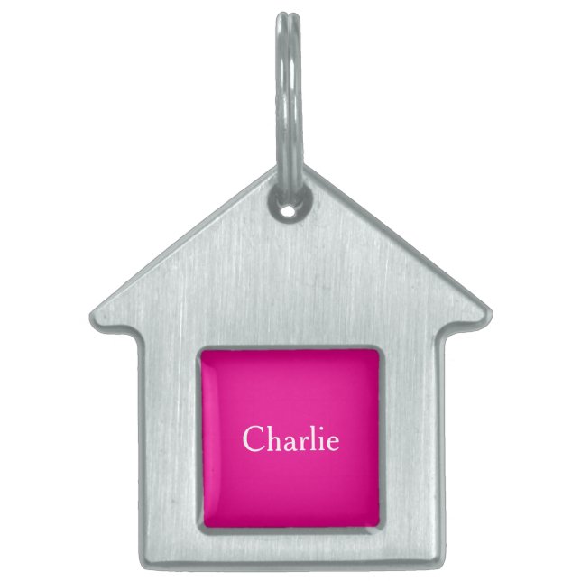Custom Personalized Name Photo Art Bright Pink Pet ID Tag (Front)