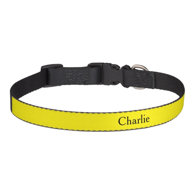 Custom Personalized Name Photo Art Bright Yellow Pet Collar (Front)