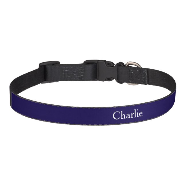 Custom Personalized Name Photo Art Dark Blue Pet Collar (Front)