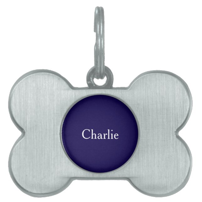 Custom Personalized Name Photo Art Dark Blue Pet ID Tag (Front)