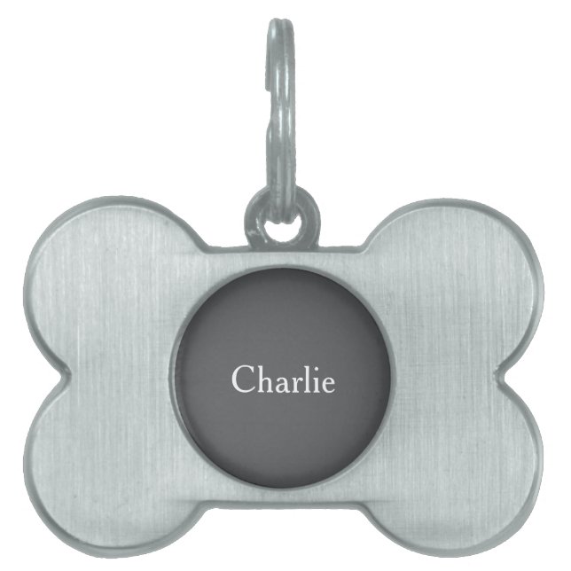 Custom Personalized Name Photo Art Dark Grey Pet ID Tag (Front)