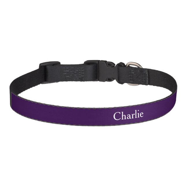 Custom Personalized Name Photo Art Dark Purple Med Pet Collar (Front)