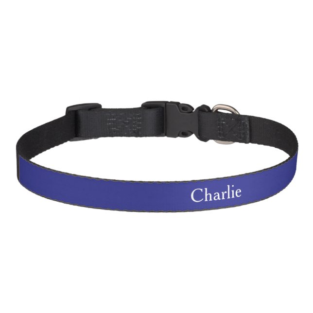 Custom Personalized Name Photo Art Deep Blue Med Pet Collar (Front)