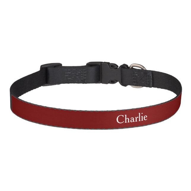 Custom Personalized Name Photo Art Deep Red Medium Pet Collar (Front)