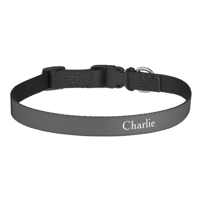 Custom Personalized Name Photo Art DK Grey Medium Pet Collar (Front)