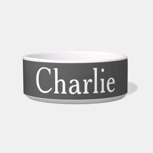 Custom Personalized Name Photo Art DK Grey Pet Bowl (Front)
