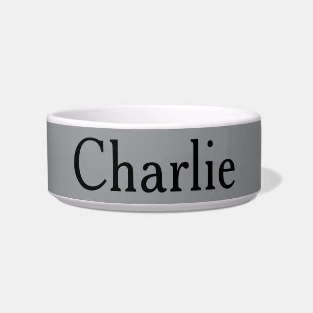Custom Personalized Name Photo Art Grey Pet Bowl (Front)