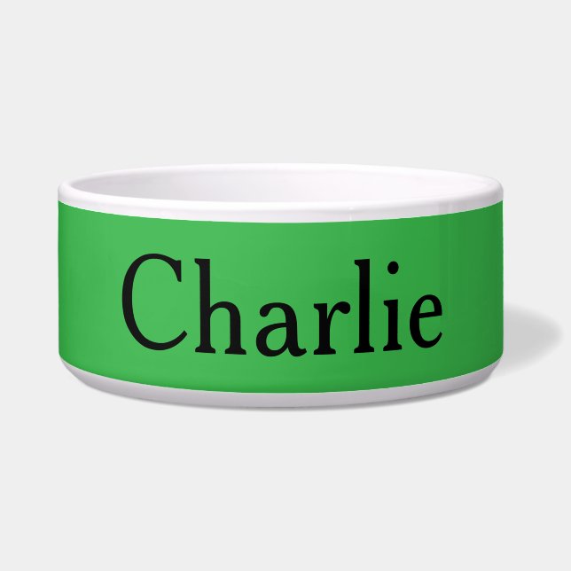 Custom Personalized Name Photo Art Kelly Green Pet Bowl (Front)