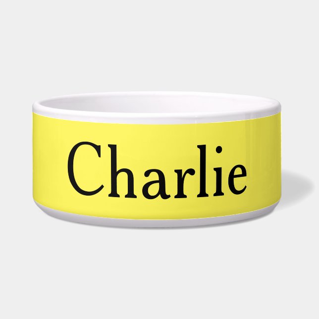 Custom Personalized Name Photo Art LT Yellow Pet Bowl (Front)
