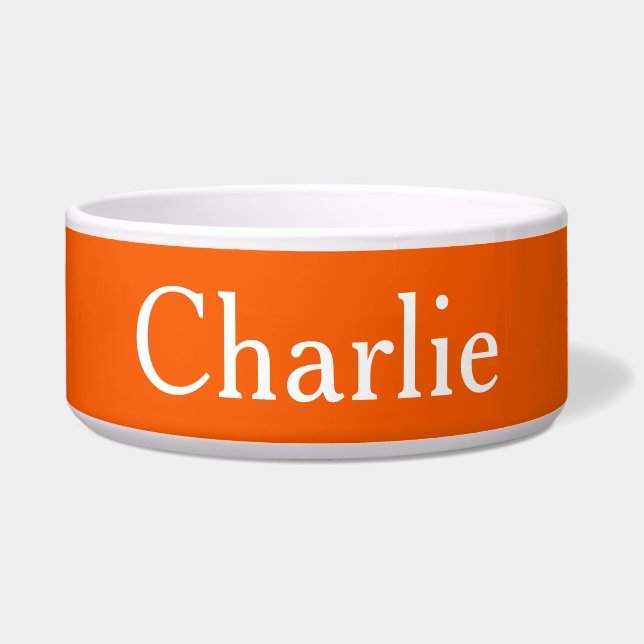 Custom Personalized Name Photo Art Orange Pet Bowl (Front)