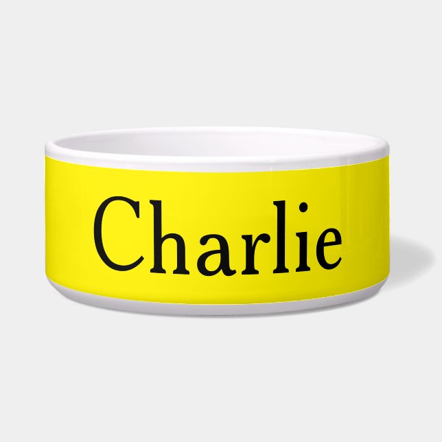 Custom Personalized Name Photo Bright Yellow Pet Bowl (Front)
