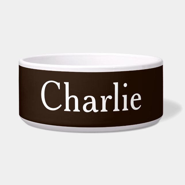 Custom Personalized Name Photo Dark Brown Pet Bowl (Front)