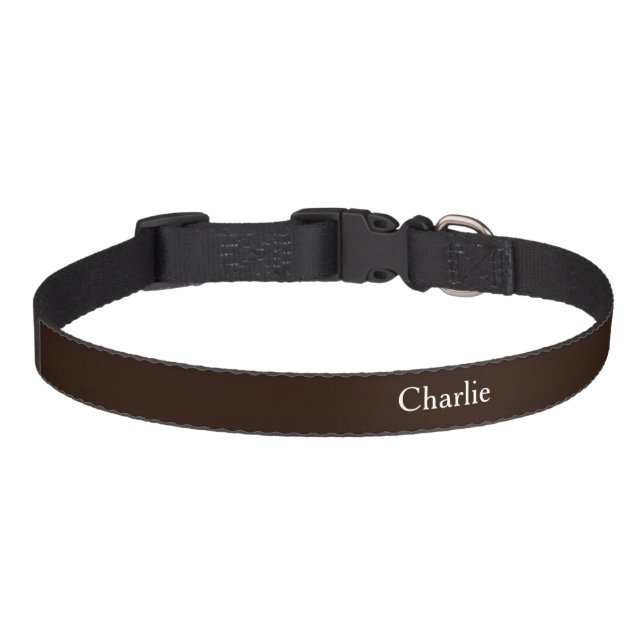 Custom Personalized Name Photo Dark Brown Pet Collar (Front)