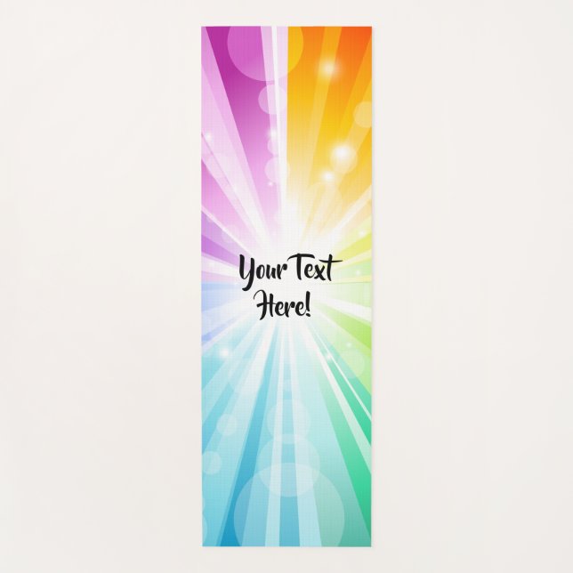 Custom Personalized Name Rainbow Bokeh Center Rays Yoga Mat (Front)