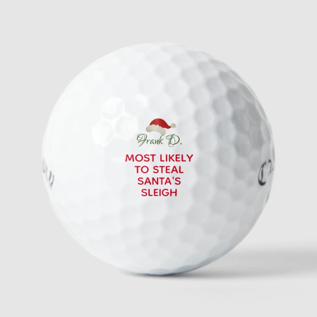 Custom Personalized name Santa Hat Christmas Gift  Golf Balls (Front)