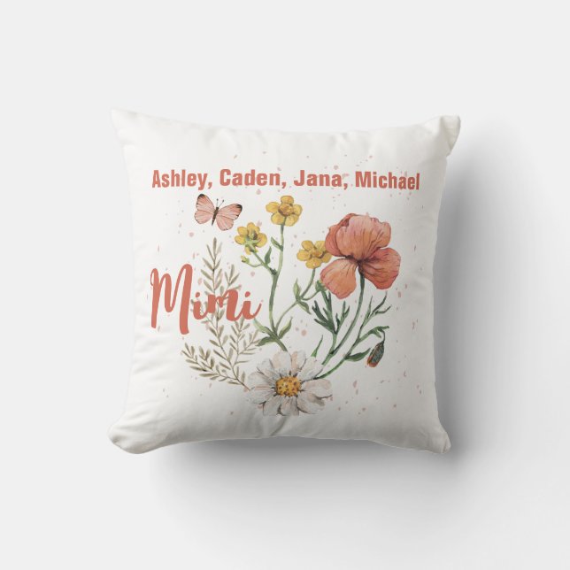 Custom Personalized Name Wildflower Floral Mimi Throw Pillow (Front)