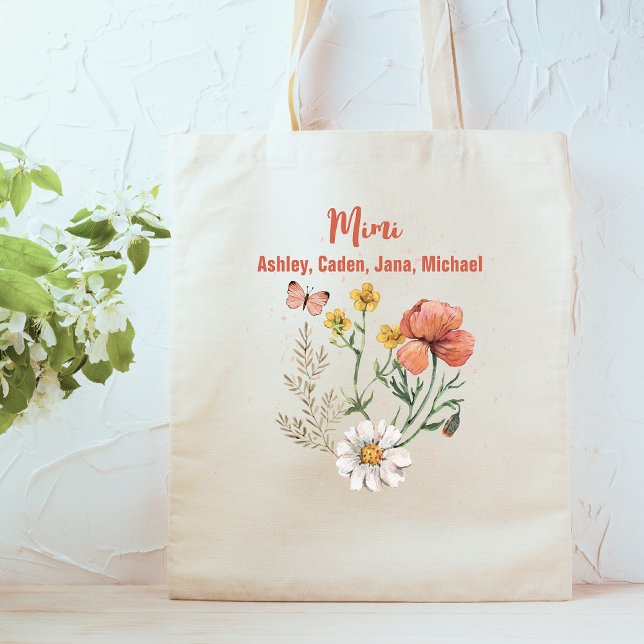 Custom Personalized Name Wildflower Floral Mimi Tote Bag (Creator Uploaded)