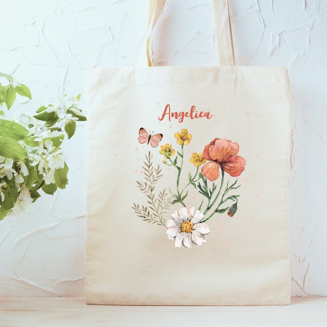 Custom Personalized Name Wildflower Floral  Tote Bag (Creator Uploaded)
