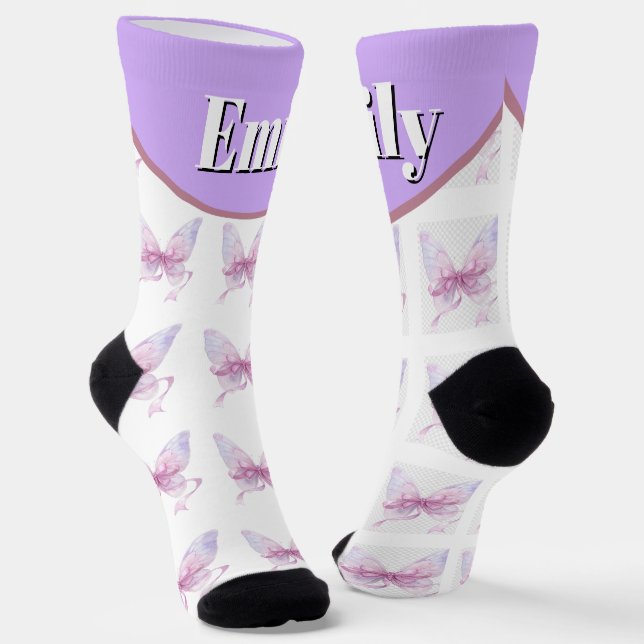 custom & personalized  name  with bow socks (Angled)