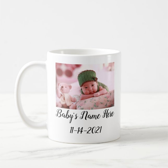 Custom Personalized New Baby Photo Coffee Mug (Left)
