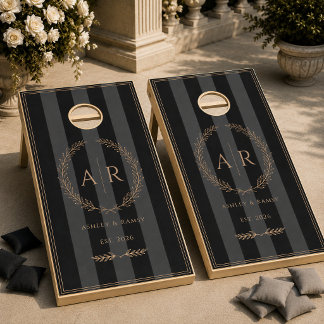 Custom personalized old money, stripes wedding  cornhole set