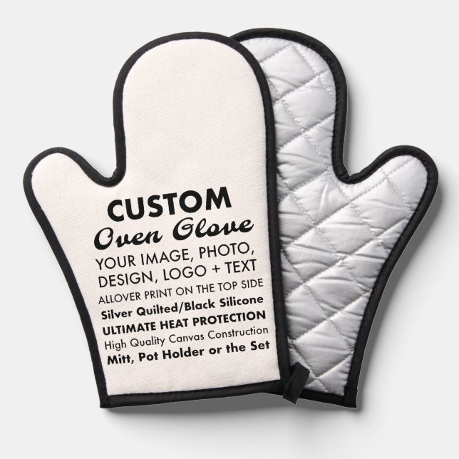 Custom Personalized Oven Glove/Mit, Silver Quilted Oven Mitt (Front/Back)