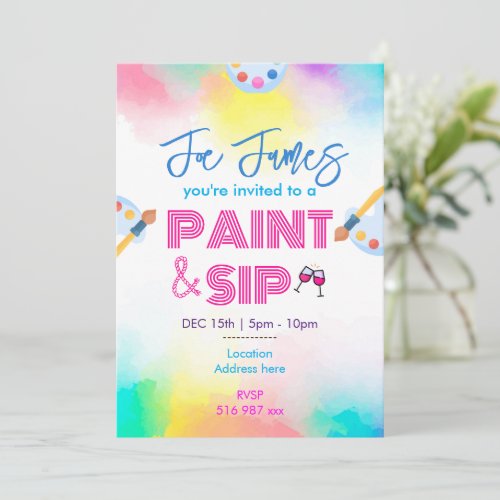 Custom personalized paint and sip invitation