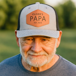 Custom Personalized Papa Established Date Name Leather Patch Hat