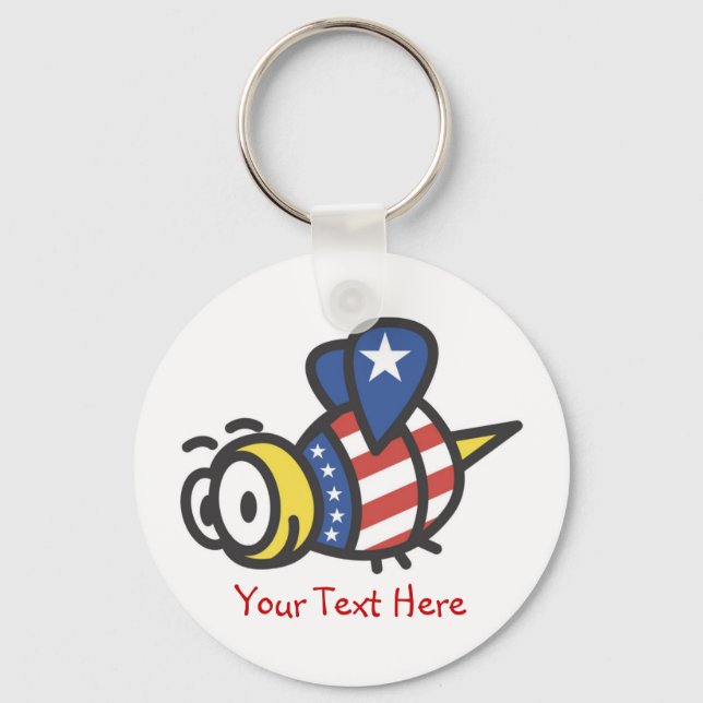 Custom Personalized Patriotic Bumble Bee Keychains (Front)
