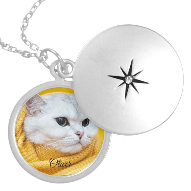 Custom Personalized Pet Photo Cat Photo Locket Necklace (Front)