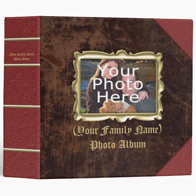 Custom Personalized Photo Album, Vintage Leather Binder (Front/Spine)