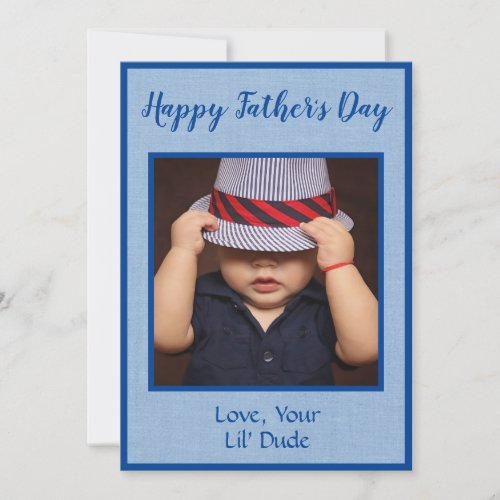 Custom Personalized Photo Blue Fathers Day Holiday Card