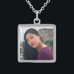 Custom personalized photo chic bold simple square sterling silver necklace<br><div class="desc">Keep your loved ones close to your heart with this stunning sterling silver personalized photo charm necklace. This necklace comes in small and medium sizes as well as both square and circle shapes. You can order this necklace in your choice of sterling silver, silver plated, or gold finish metals. Makes...</div>