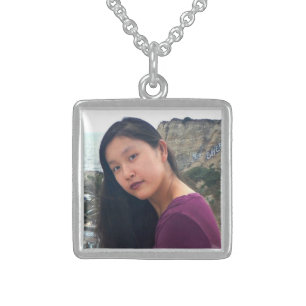 Custom personalized photo chic bold simple square sterling silver necklace
