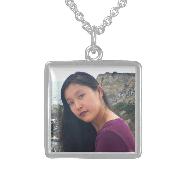 Custom personalized photo chic bold simple square sterling silver necklace (Front)