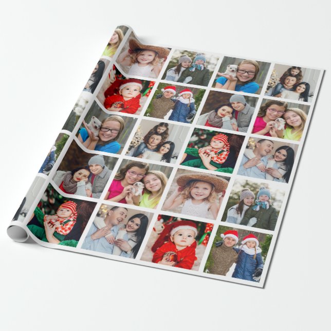 Custom Personalized Photo Collage Christmas Wrapping Paper (Unrolled)