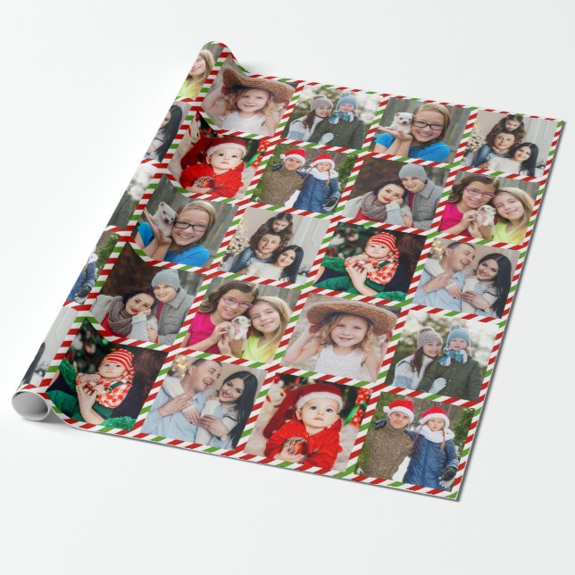 Custom Personalized Photo Collage Christmas Wrapping Paper (Unrolled)