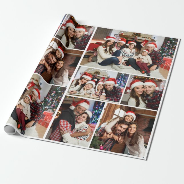 Custom Personalized Photo Collage Merry Christmas Wrapping Paper (Unrolled)