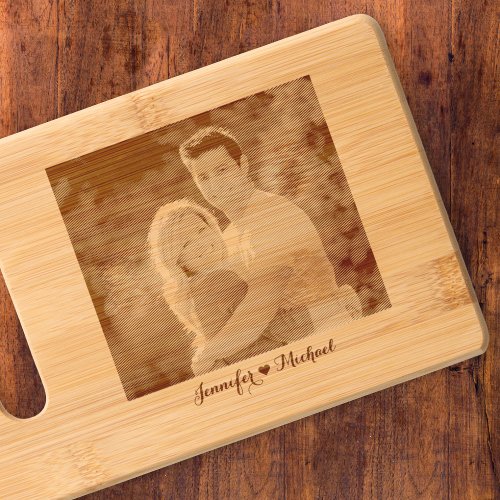 Custom Personalized Photo Heart Etched Bamboo Wood Cutting Board