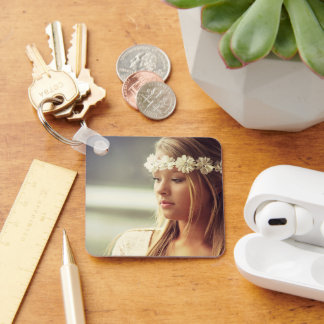 Custom Personalized PHOTO KEYCHAIN with PINK BACK