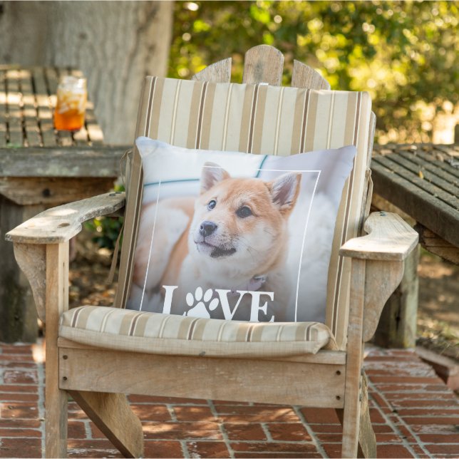Custom Personalized Photo Love Paw Quote Text Outdoor Pillow (Chair)