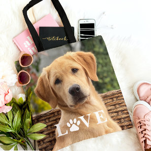 Custom Personalized Photo Love Paw Quote Text Tote Bag